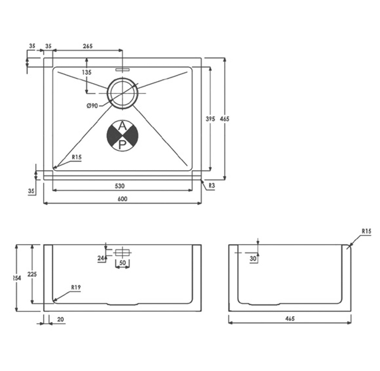 Abode AW5135 Stainless Steel Belfast Sink 1 Bowl