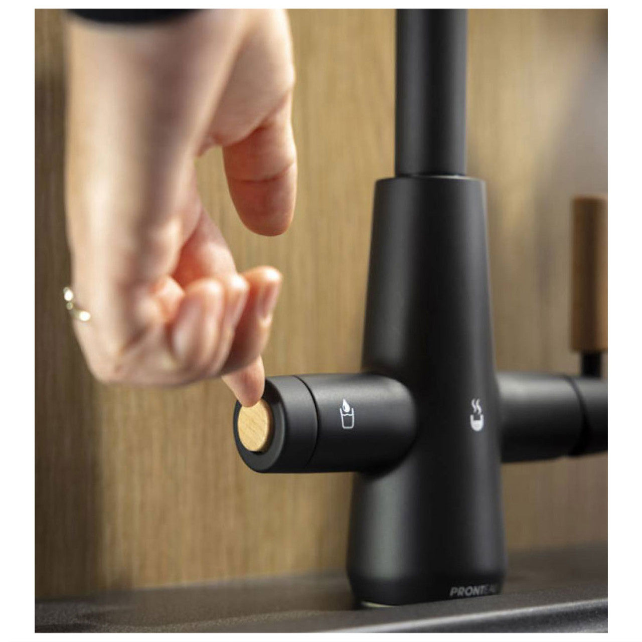 Abode Pronteau Scandi-E 4 in 1 Hot & Filtered Kitchen Tap Wood Handle Black