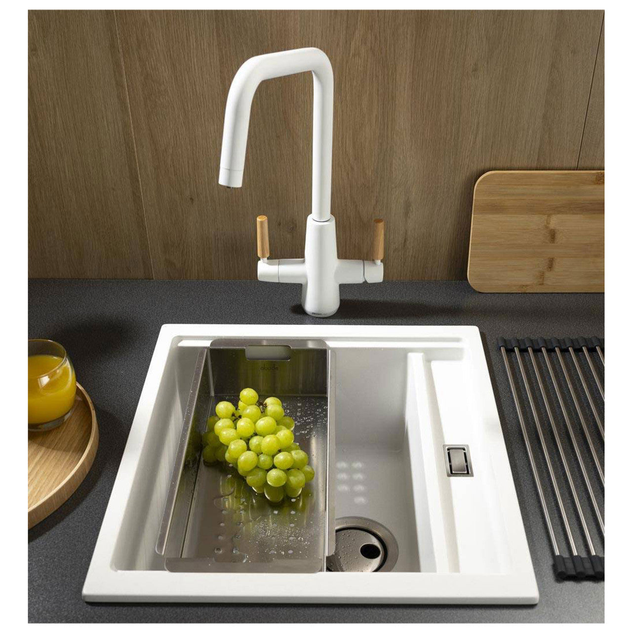 Abode Pronteau Scandi-X 4 in 1 Hot & Filtered Kitchen Tap Wood Handles Matt White