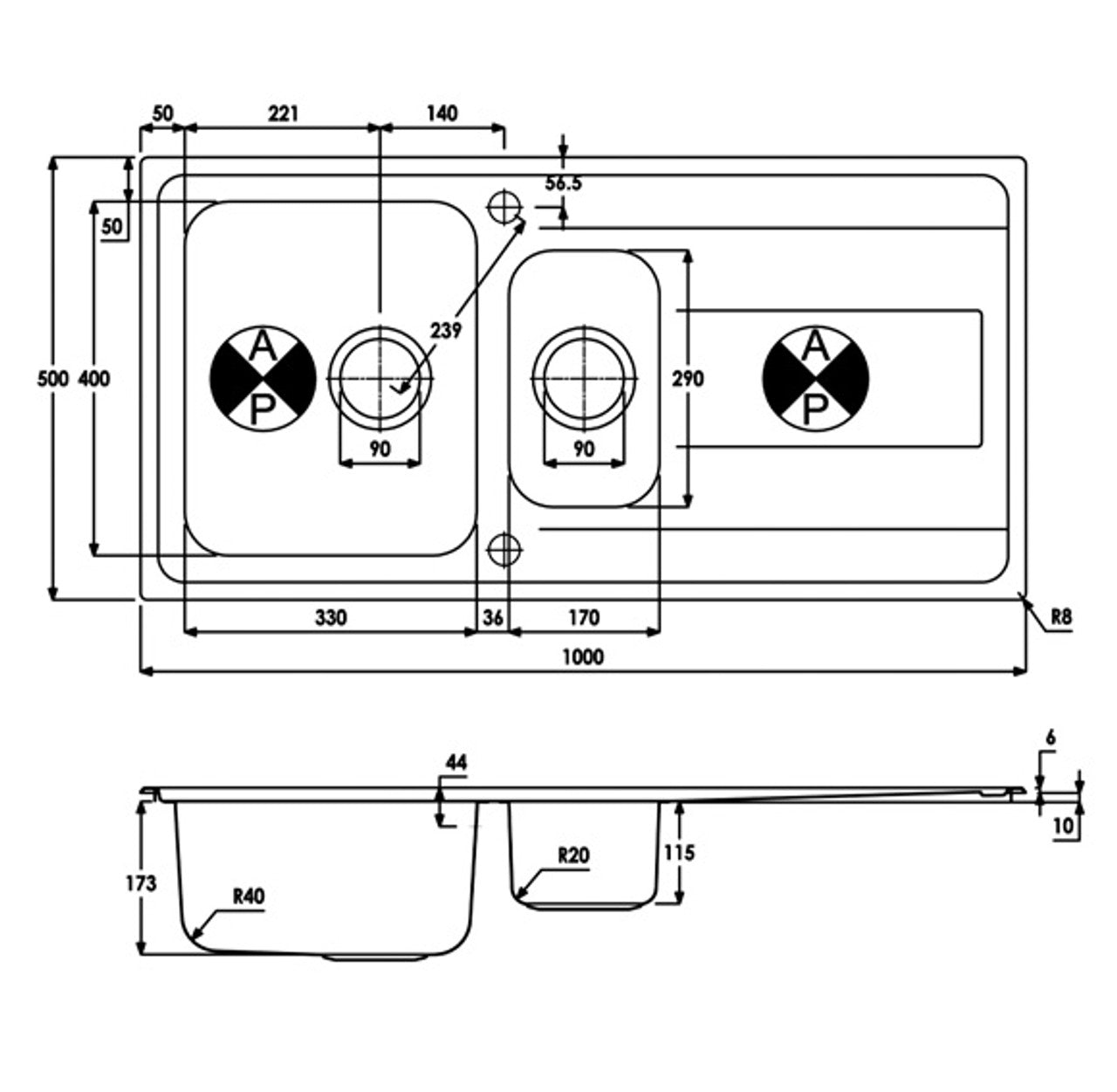 Abode AW5103 IXIS 1.5 Inset Stainless Steel Sink