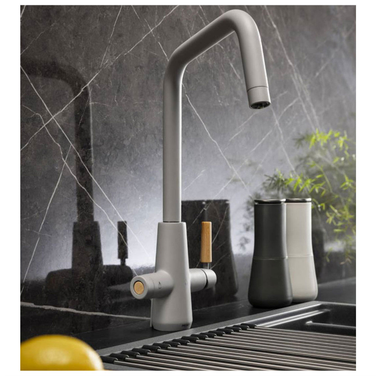 Abode Pronteau Scandi-E 4 in 1 Hot & Filtered Kitchen Tap Wood Handle Matt Grey
