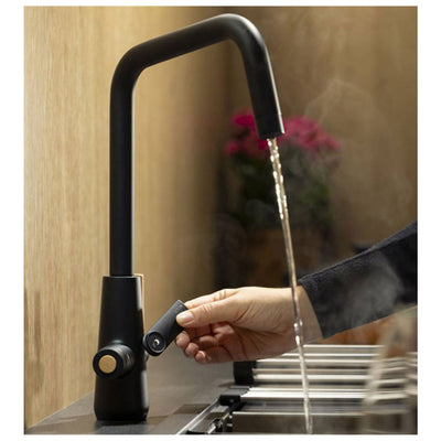 Abode Pronteau Scandi-E 4 in 1 Hot & Filtered Kitchen Tap Wood Handle Black