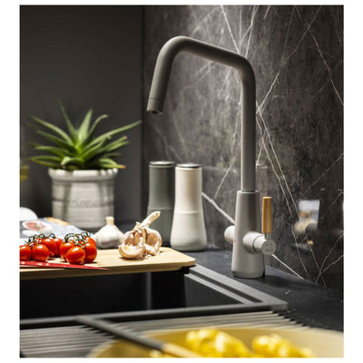 Abode Pronteau Scandi-E 4 in 1 Hot & Filtered Kitchen Tap Wood Handle Matt Grey