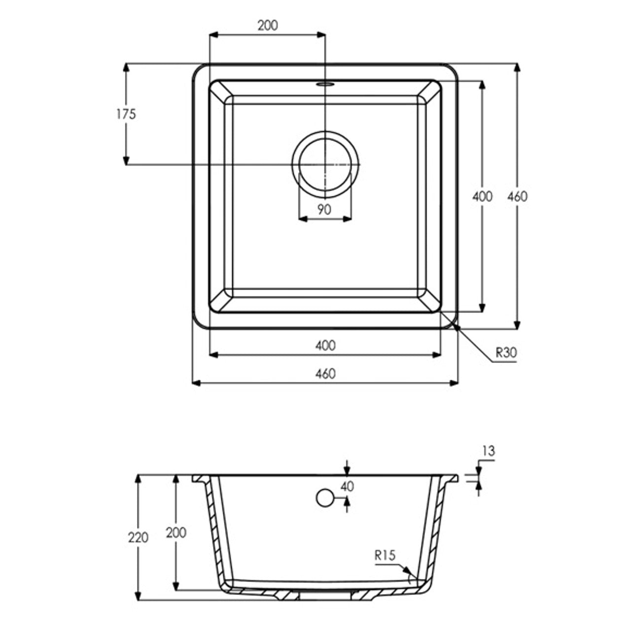 Abode MATRIX SQGR15, 1.0 Bowl Granite Sink Black
