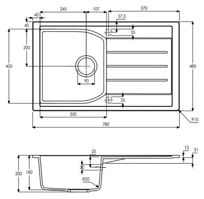 Abode ORIEL 1.0 Bowl Inset Granite Sink White