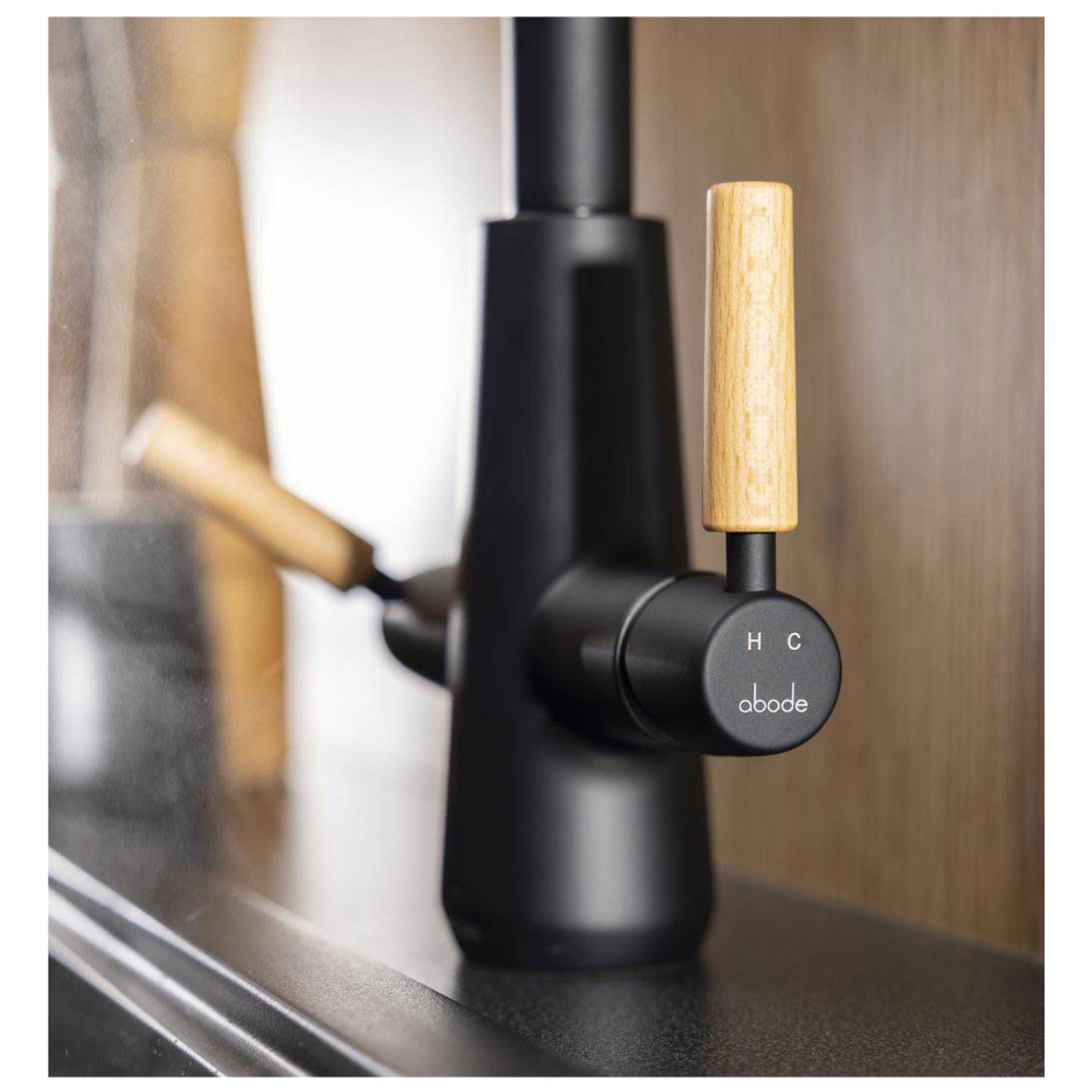 Abode Pronteau Scandi-X 4 in 1 Hot & Filtered Kitchen Tap Wood Handles Matt Black