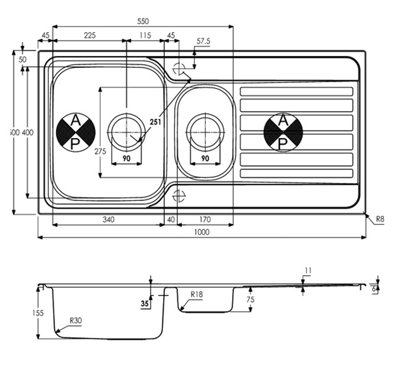 Abode AW5057 Connekt Stainless Steel Sink 1.5
