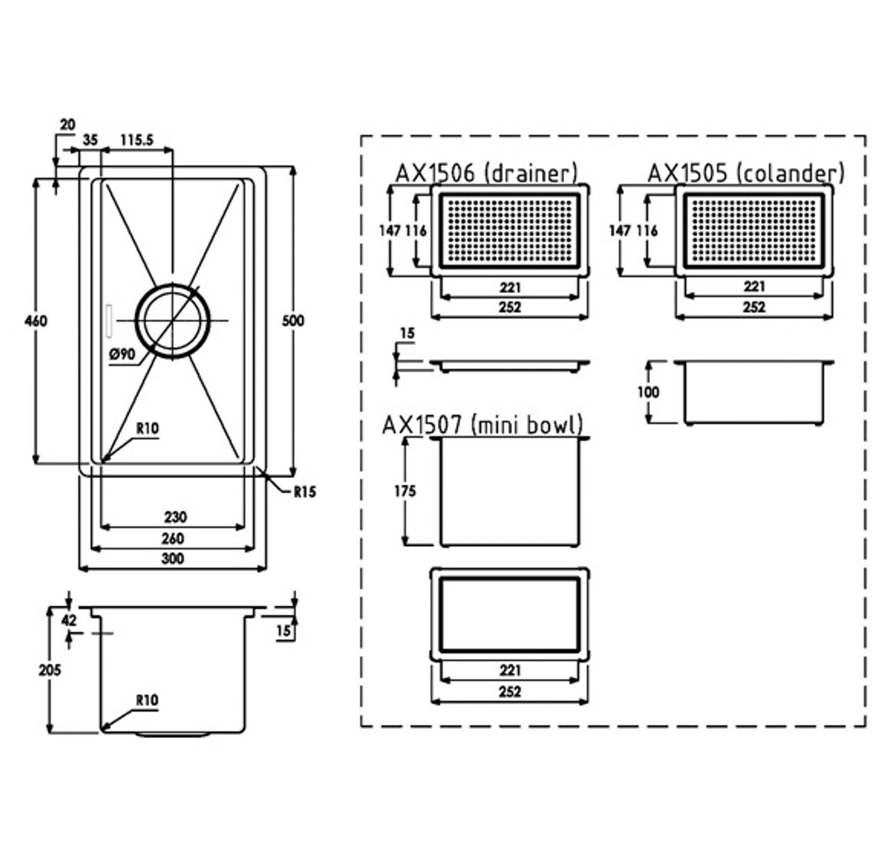 Abode Studio 1B Undermount Sink (inc. Accessories) - St/Steel
