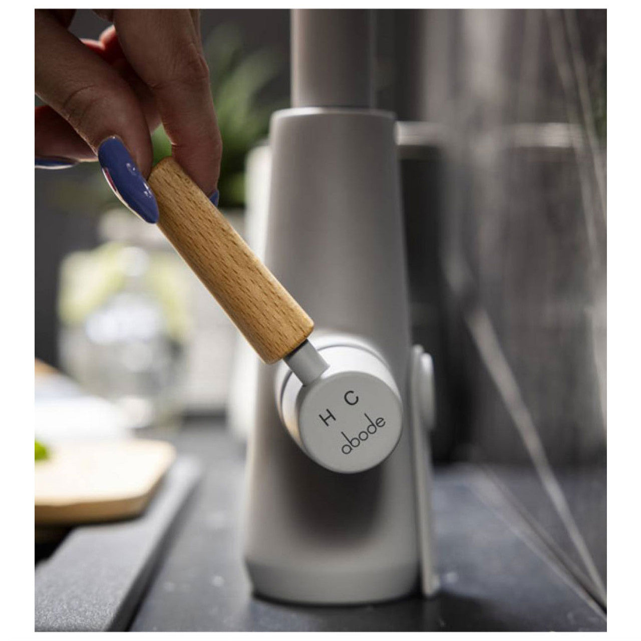 Abode Pronteau Scandi-E 4 in 1 Hot & Filtered Kitchen Tap Wood Handle Matt Grey