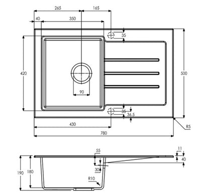 Abode XCITE 1.0 Bowl Granite Sink Grey