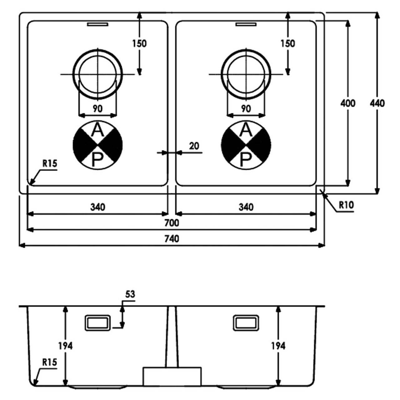 Abode Matrix R15 2.0 Bowl Undermount Sink