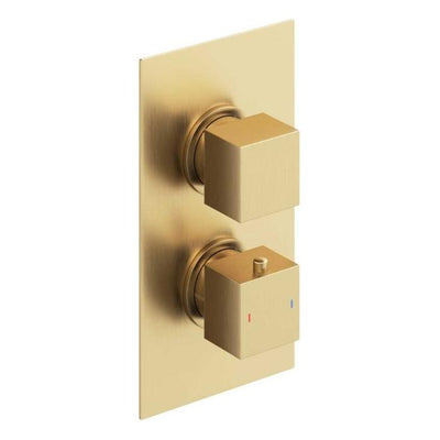 Liberty Square Double Outlet Valve with Slide Rail Kit and Bath Filler - Brushed Gold