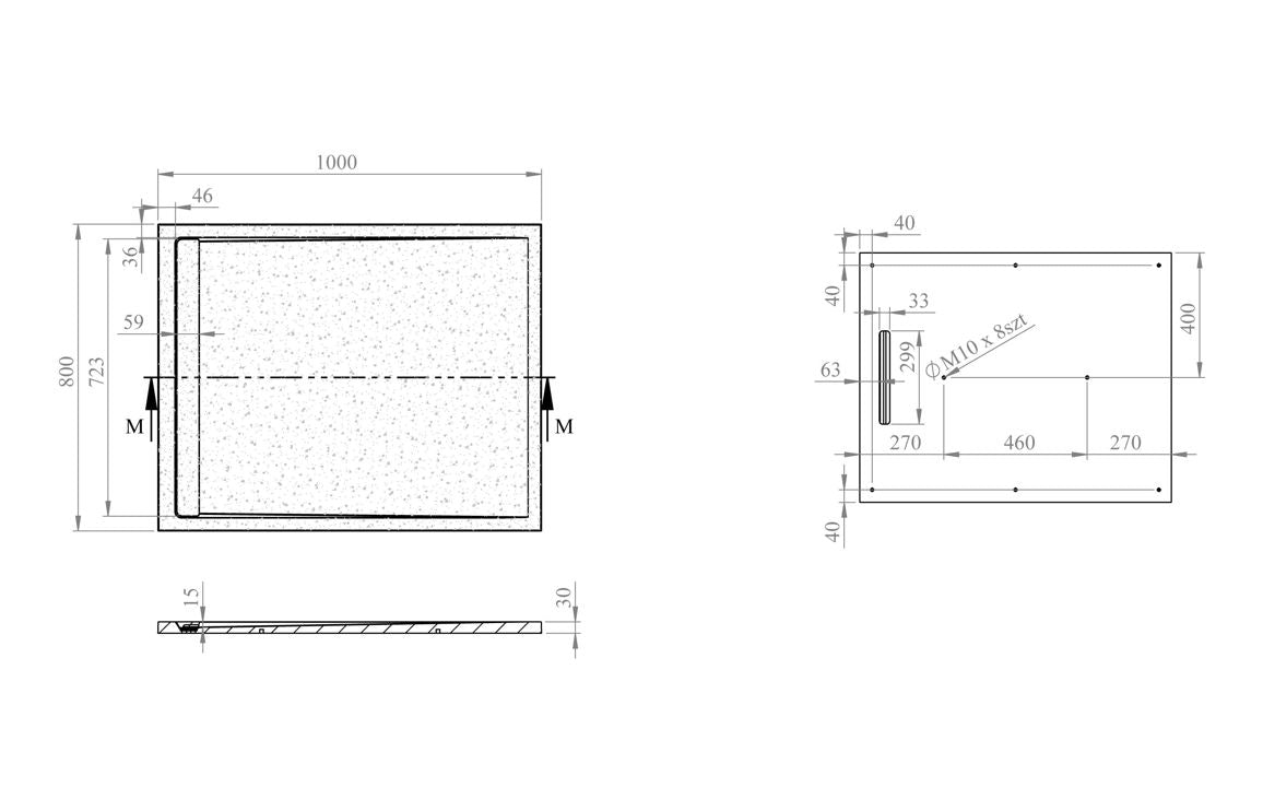 30mm Linear Slate Rectangular Tray & Waste - Grey All Sizes