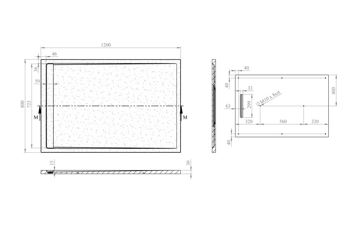 30mm Linear Slate Rectangular Tray & Waste - Grey All Sizes