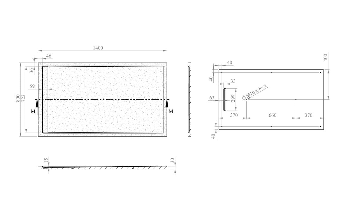 30mm Linear Slate Rectangular Tray & Waste - Grey All Sizes