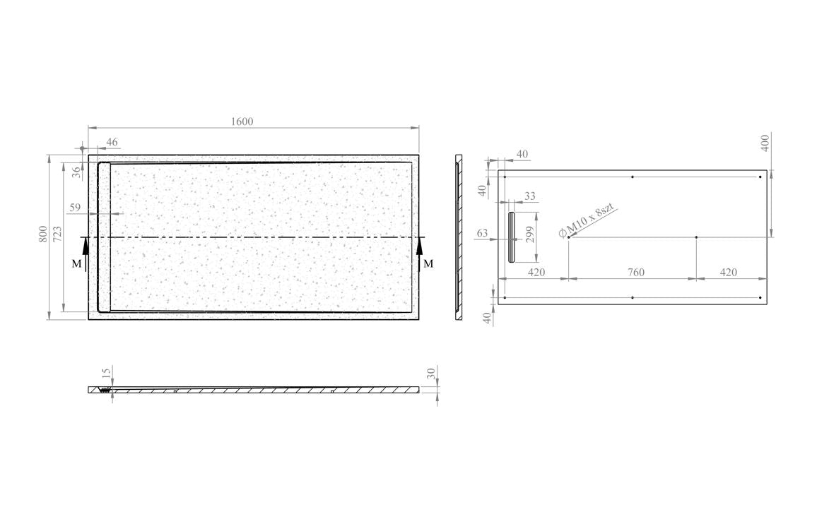 30mm Linear Slate Rectangular Tray & Waste - Grey All Sizes