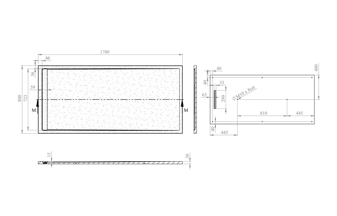 30mm Linear Slate Rectangular Tray & Waste - Grey All Sizes