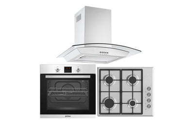 Prima Oven, Gas Hob & Curved Glass Chimney Hood Pack - St/Steel PPR1049