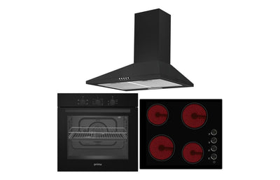 Prima Oven, Ceramic Hob & Chimney Hood Pack - Black PPR1050