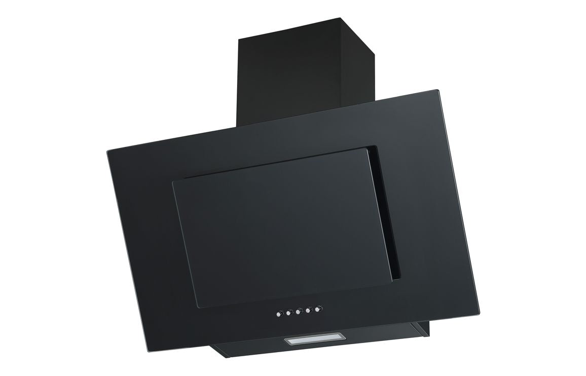 Prima 70cm Angled Chimney Hood - Black Glass PRAE0034