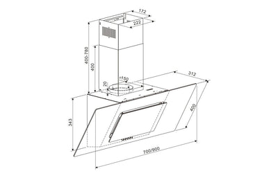 Prima 90cm Angled Chimney Hood - PRAE0036