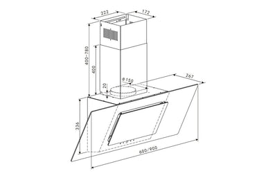 Prima 90cm Angled Chimney Hood - Black Glass PRAE0042