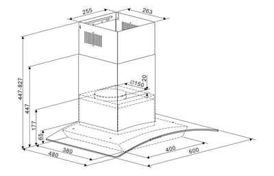 Prima PRCGH016 60cm Curved Glass Chimney Hood - St/Steel PRCGH016