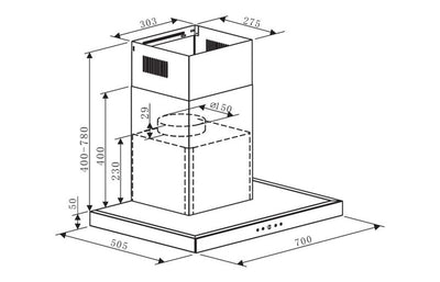 Prima 70cm Box Chimney Hood - Black & St/Steel PRCH034