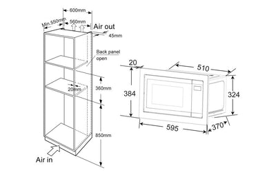 Prima PRCM250 Framed B/I 900W Microwave & Grill - St/Steel & Black PRCM250