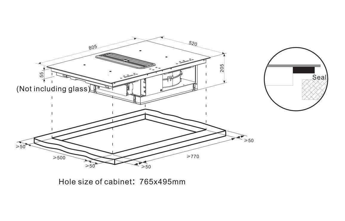 Prima PRVH002 80cm Venting Induction Hob - Black