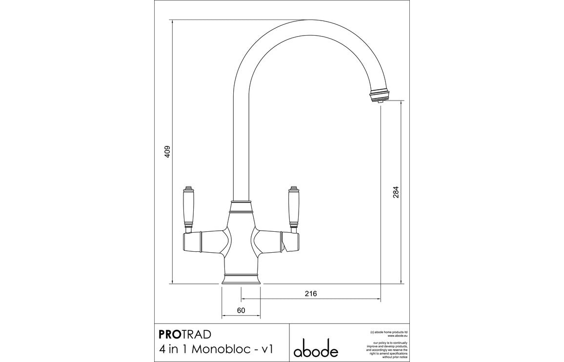 Abode ProTrad 4 IN 1 Monobloc Tap - Brushed Nickel PT1194