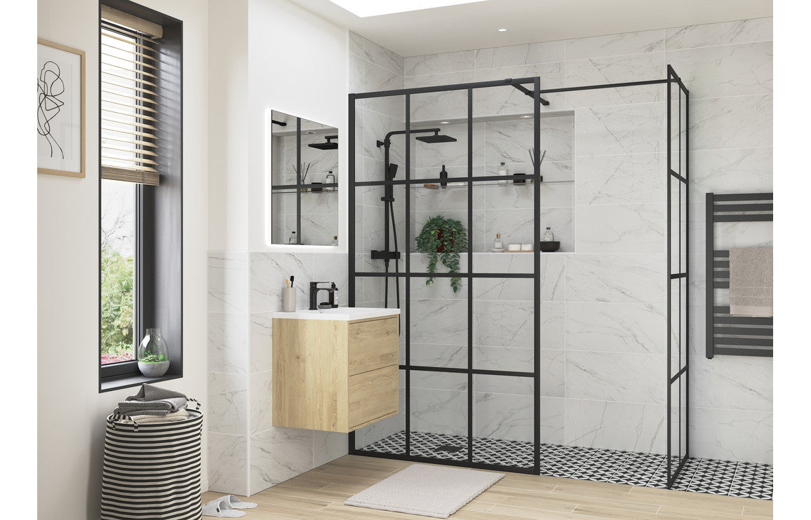 Iconix 800mm Framed Wetroom Panel - Black DIEWP8074
