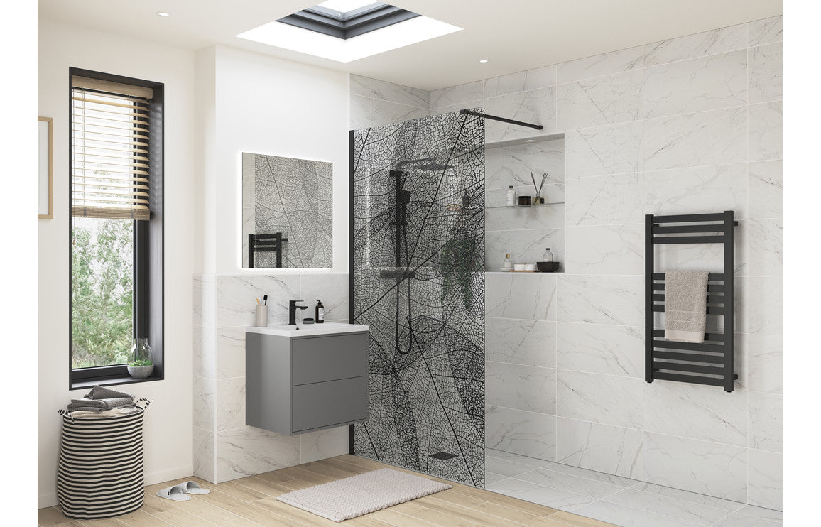 Iconix 1200mm Leaf Design Wetroom Panel - Black DIEWP1234