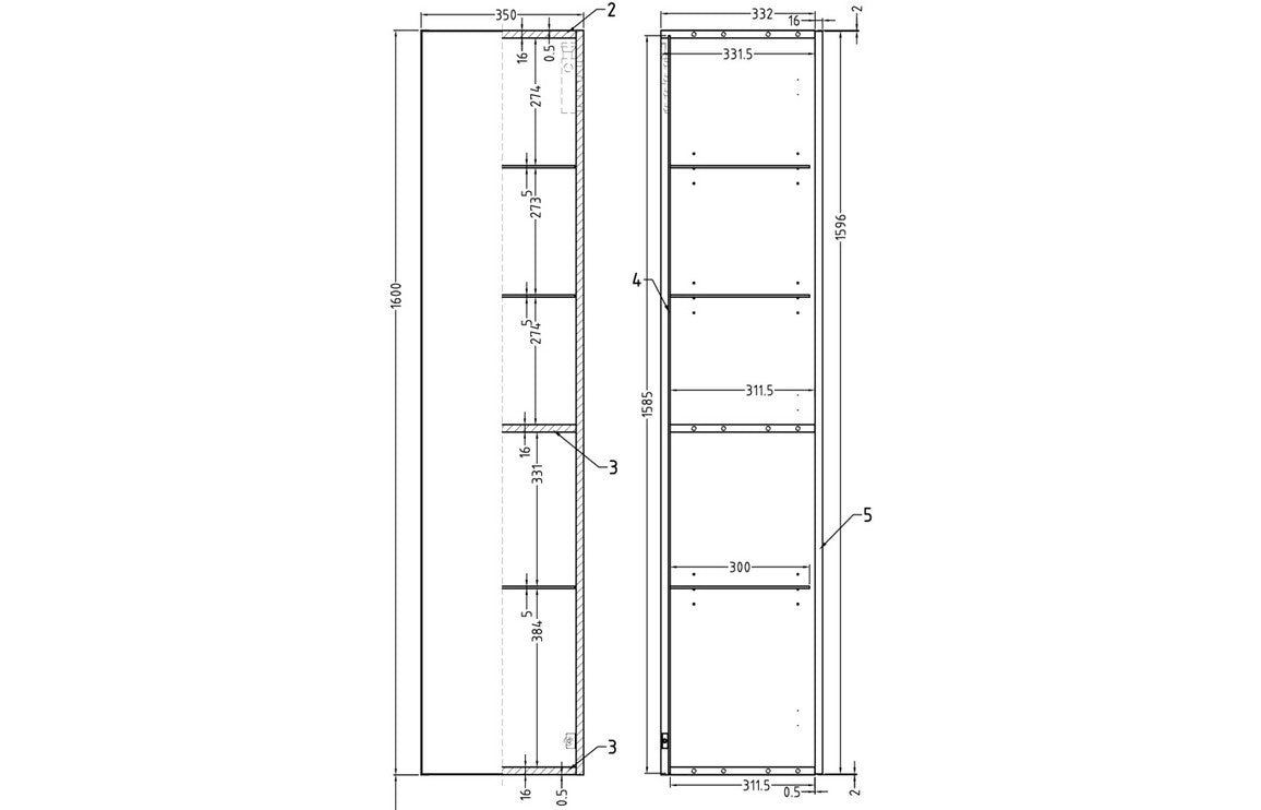 350mm Wall Hung 1 Door Tall Unit - Matt Deep Blue