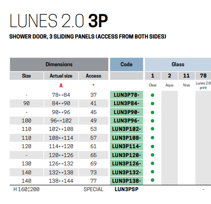 Novellini Lunes 2.0 3P Three Sliding Panel Shower Door In Matt Silver