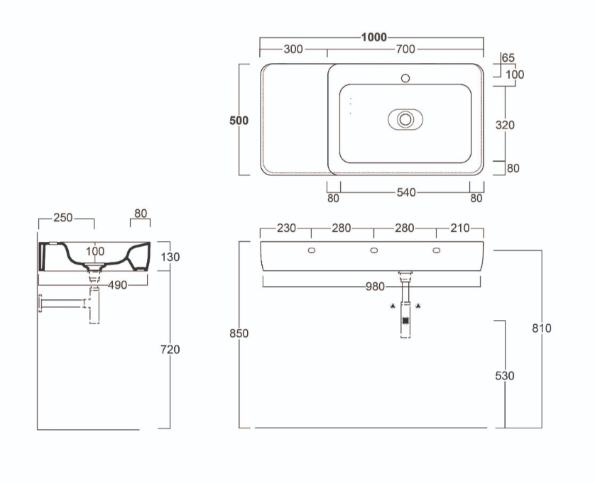 Anna 1000mm White Wall Hung Basin