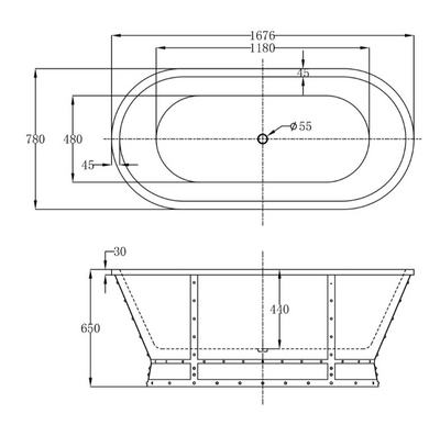 Gina Black Freestanding Acrylic Bath - 1676x780mm