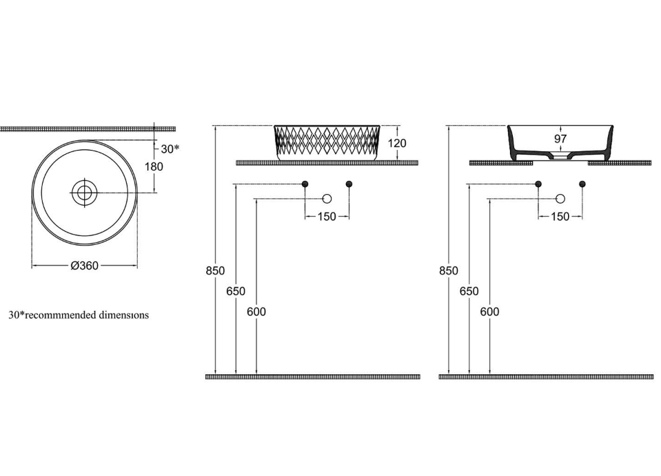 Peter Patterned Round Counter Top Basin N23
