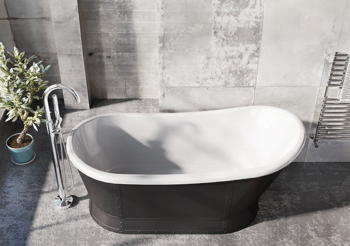 Sleek Black Freestanding Acrylic Bath - 1676x780mm