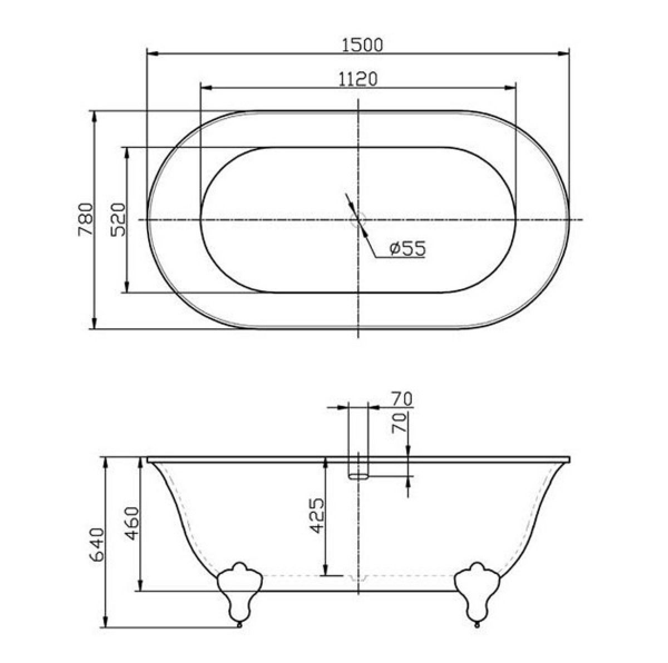 York Freestanding Acrylic Bath with Chrome Feet - 1500x780mm