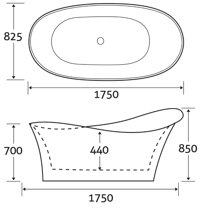Nogales White Freestanding Acrylic Bath - 1750x825mm