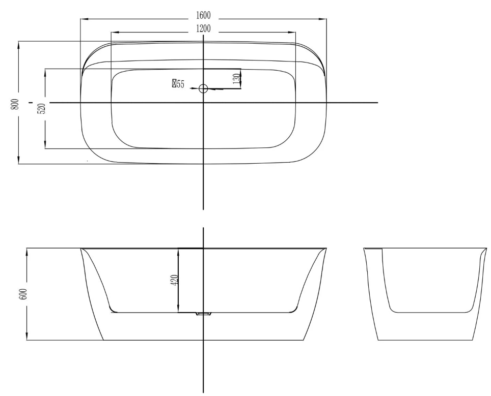 Titus Freestanding Acrylic Bath - 1600x800mm