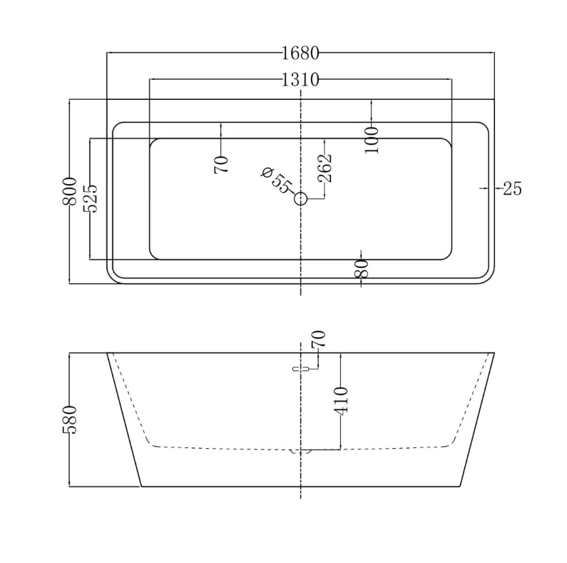 Stitch Freestanding Acrylic Bath - 1680x800mm - White