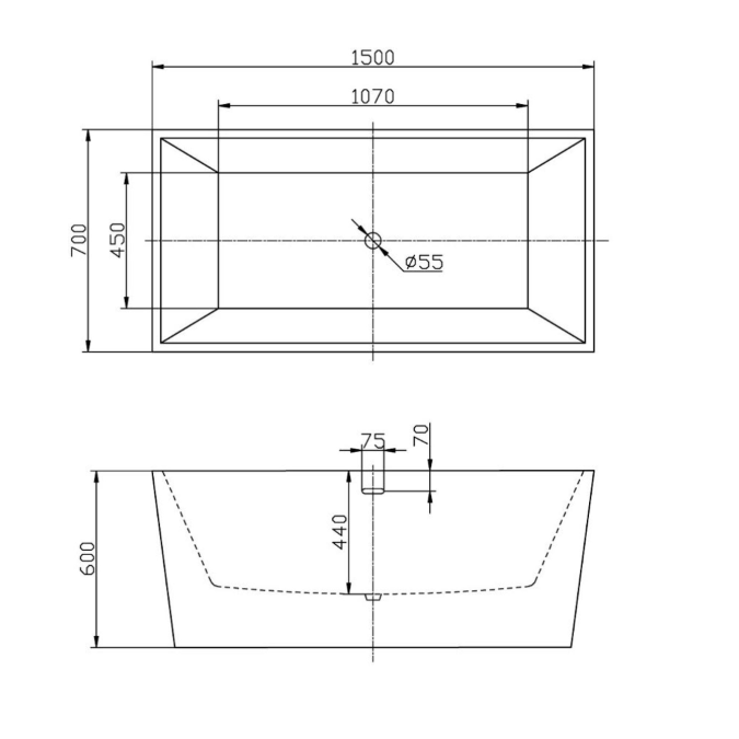 Mesa White Freestanding Acrylic Bath - 1500x700mm