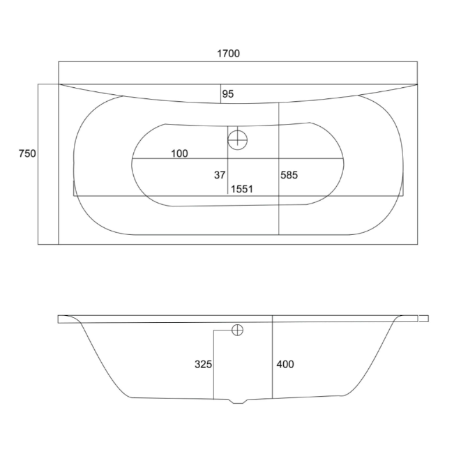Cascade Super-Strong Acrylic Bath Double Ended 1700x750mm
