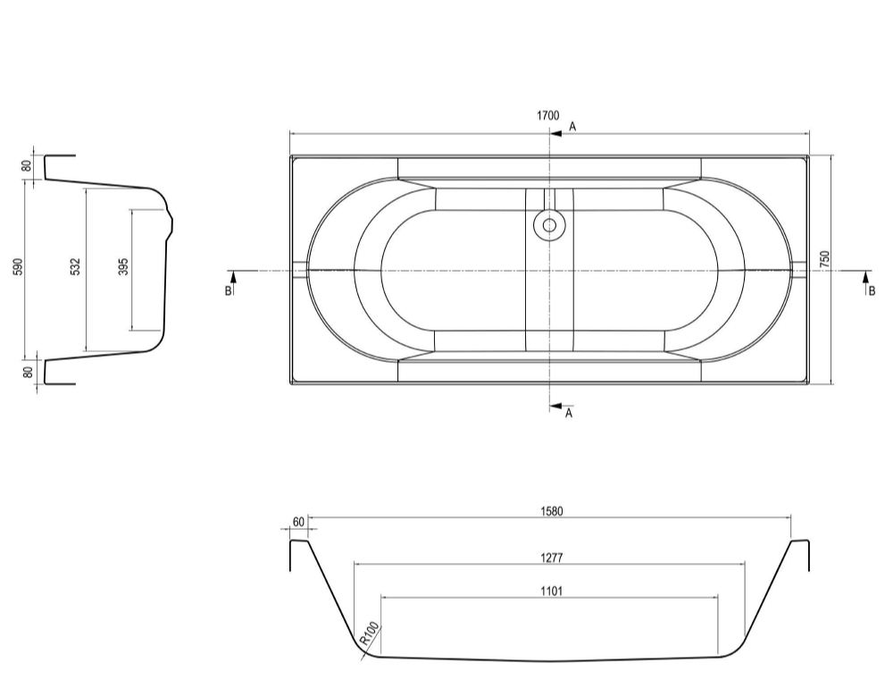 Evolve Double Ended Acrylic Bath – 1700 x 750mm
