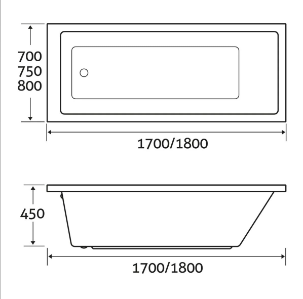 Star Single Ended Super Strong Reinforced Acrylic Bath – 1700 x 750mm