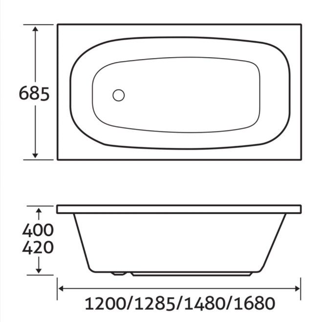 Doncaster Reinforced Acrylic Space Saver Bath – 1680x700mm