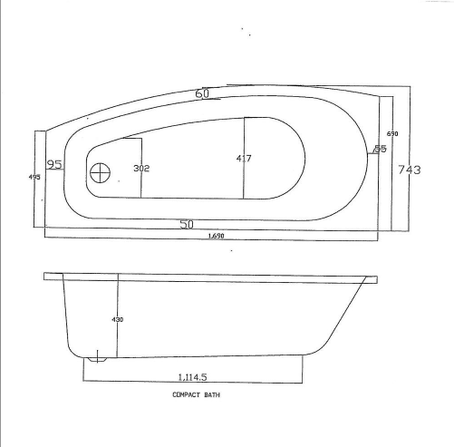 Algarve Space Saver Reinforced Acrylic Bath - 1690 x 690mm Right Hand