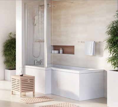 Harmony Acrylic L-Shape Shower Bath - 1700 x 820/700mm Left Hand